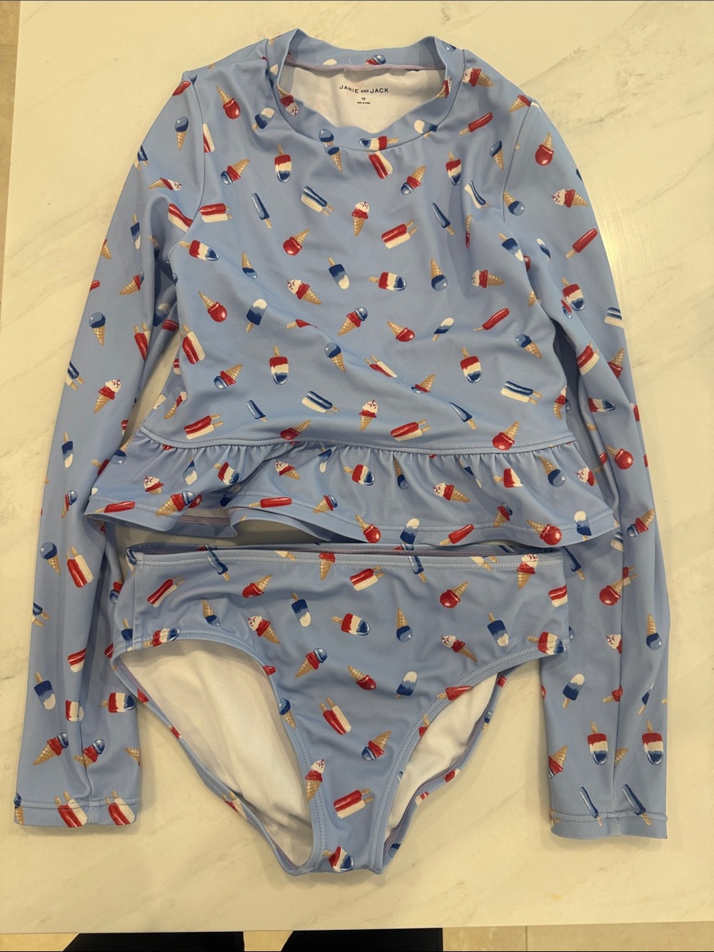 Janie and Jack Light Blue Ice Cream Print Long-Sleeve Rash Guard Set